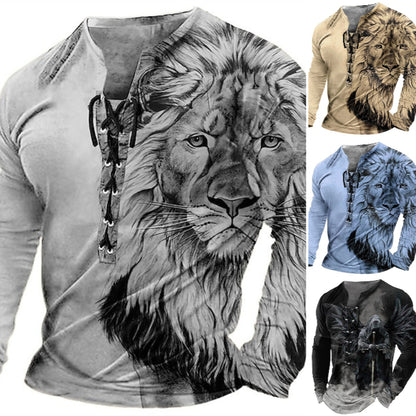 🦁🦁2025 Męski, swobodny T-shirt z długim rękawem i nadrukiem 3D