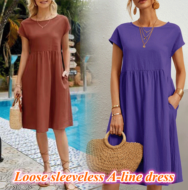 🌈💃【50% popusta】【S-2XL】😍 Ljetna ženska haljina u velikim veličinama, opuštenog OL stila, s A krojem i okruglim izrezom, 100% pamuk