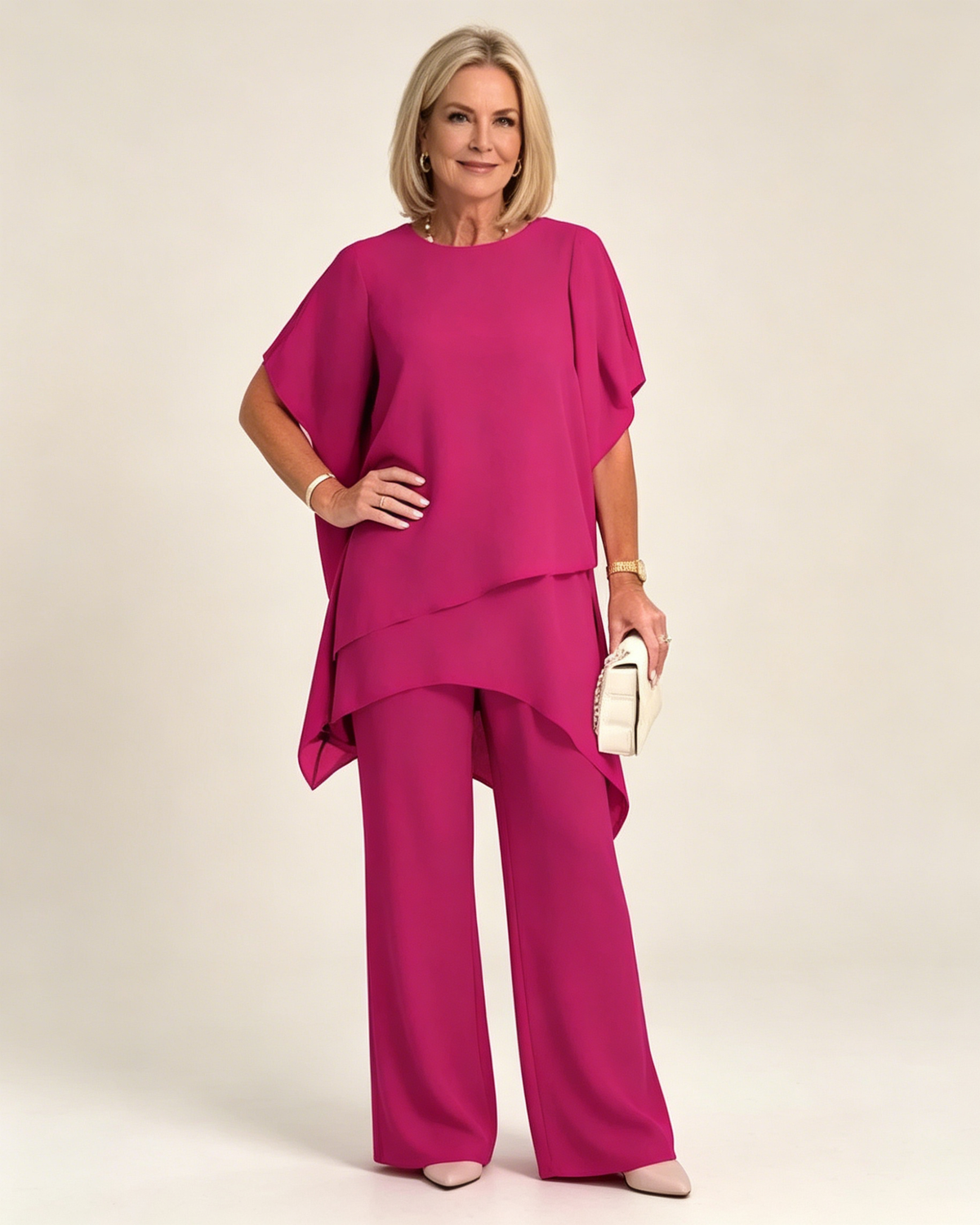 🎁Novo, 50% popusta💥【Bluza + Hlače】【40-100KG】Novo elegantno obično šifonsko odijelo širokog kroja