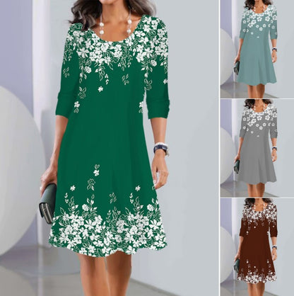 2026【XS-5XL】Nowa sukienka midi z okrągłym dekoltem i długim rękawem