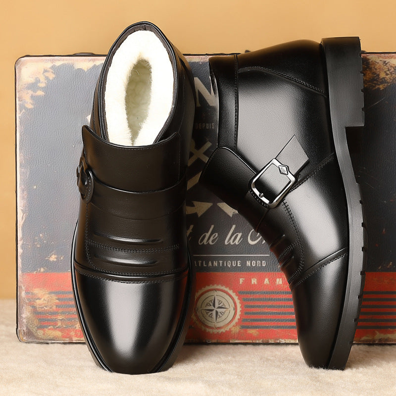 【39-44】Pánské zimní kožené boty s tlustou a teplou podrážkou