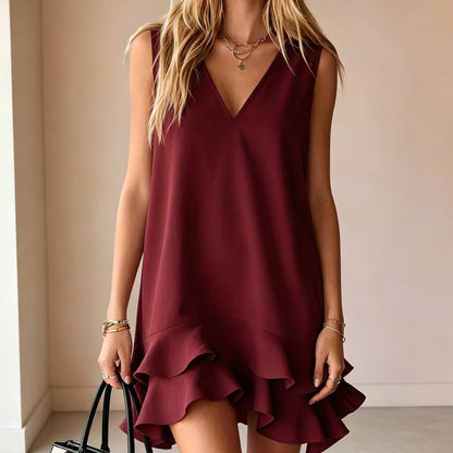 👗Elegantna haljina bez rukava s V-izrezom i volanima✅Plaćanje pouzećem
