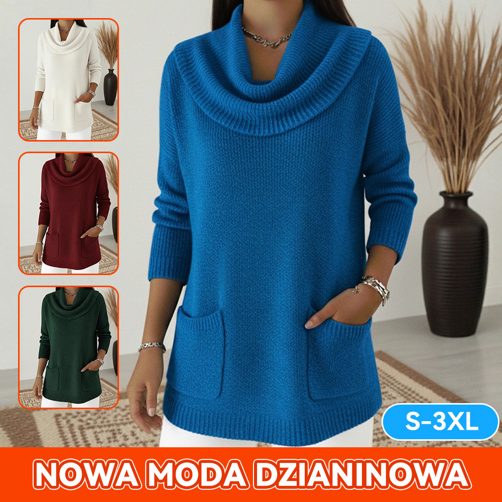 🧶🔥 Nowa kobieca sweterka jednobarwna z kieszonką na jesień i zimę - HIT SPRZEDAŻY!