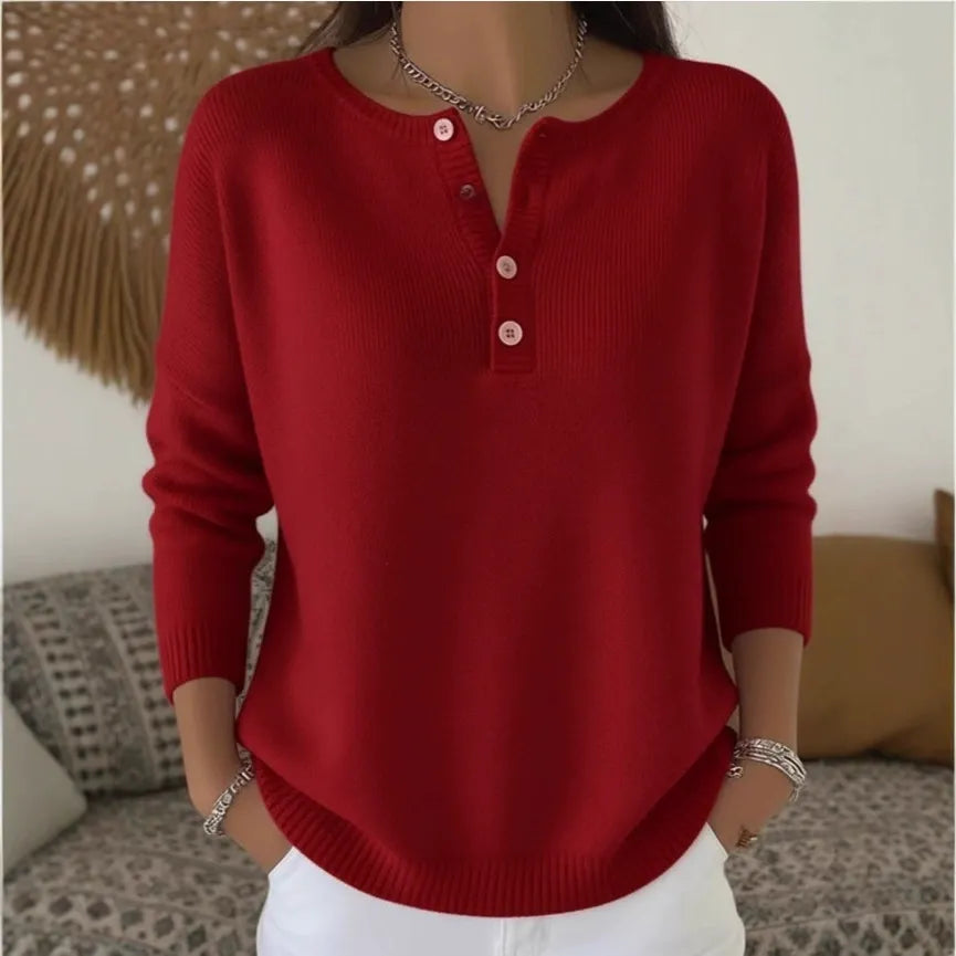 【S-2XL】Damski jednokolorowy sweter z dekoltem V, luźny i casualowy