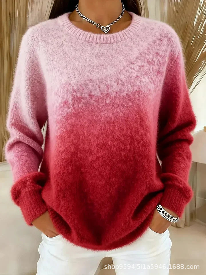 🔥【S–5XL】Džemper s okruglim izrezom i gradijentnim uzorkom, plišani materijal