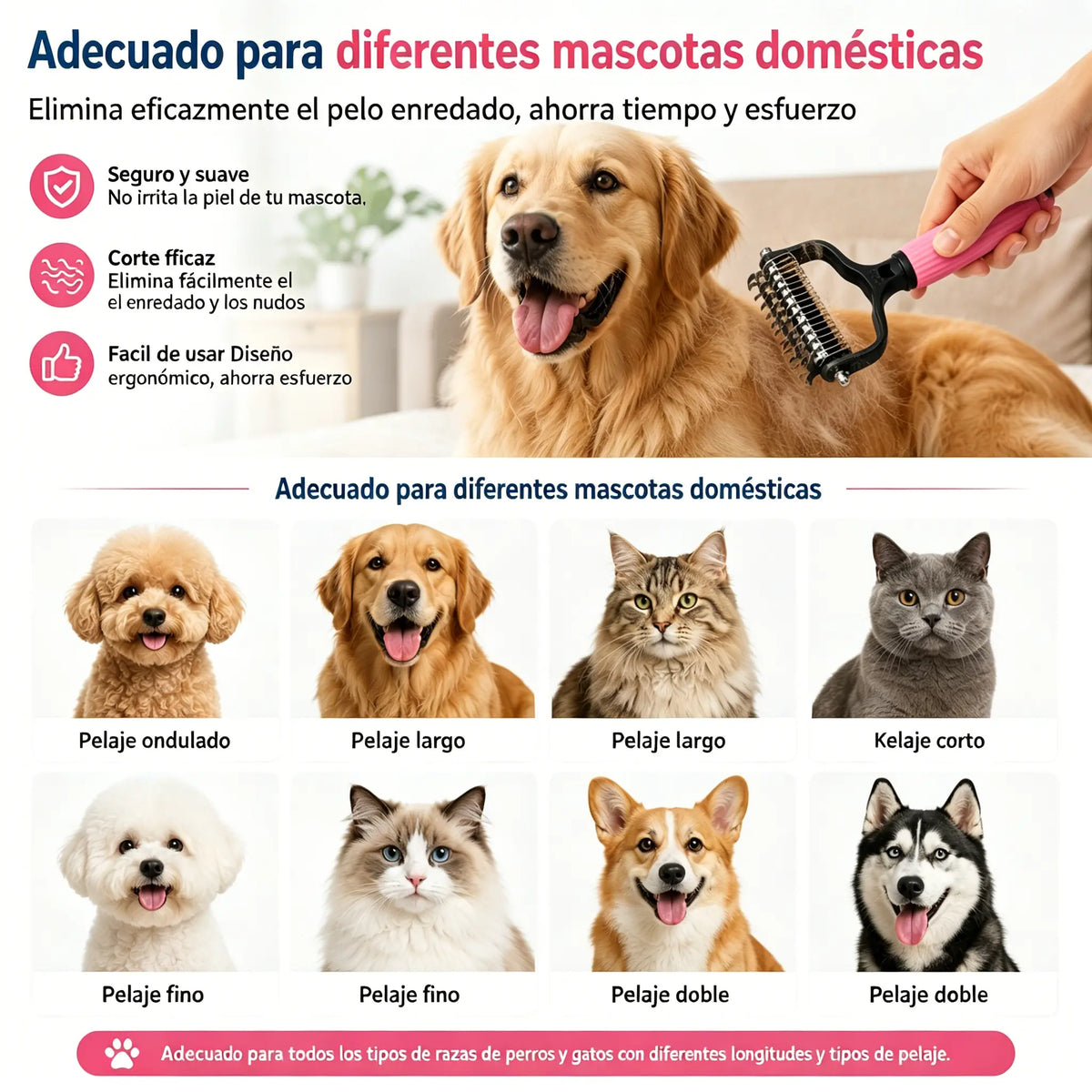 🐱🐕🐈 Višenamjenski češalj 3 u 1 za raspetljavanje dlaka kućnih ljubimaca, češalj za uklanjanje dlaka sa pasa i mačaka.