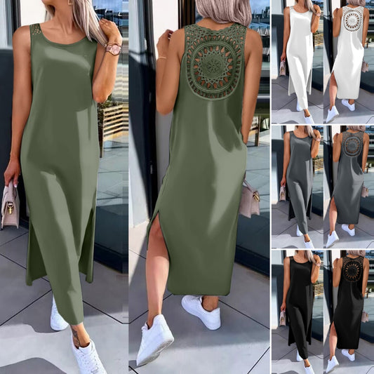 💋✨【50% zniżki 🔥】【S-XXL】✨👗 Sukienki bez rękawów w dużych rozmiarach, z wycięciem na plecach i rozcięciem po bokach