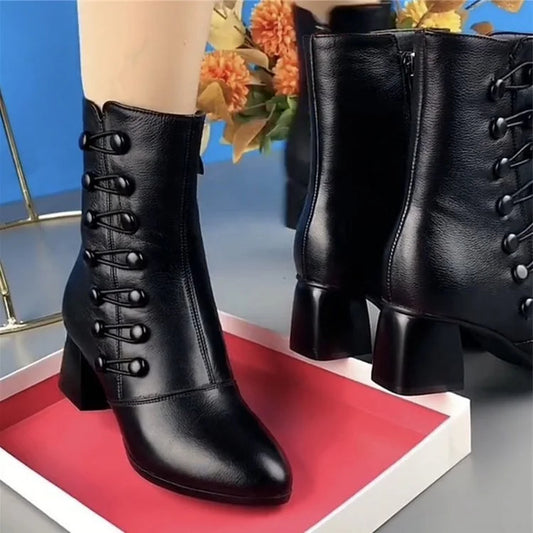 【35-42】Oferta limitowana 🔥 Damskie ocieplane skórzane botki z bocznymi guzikami