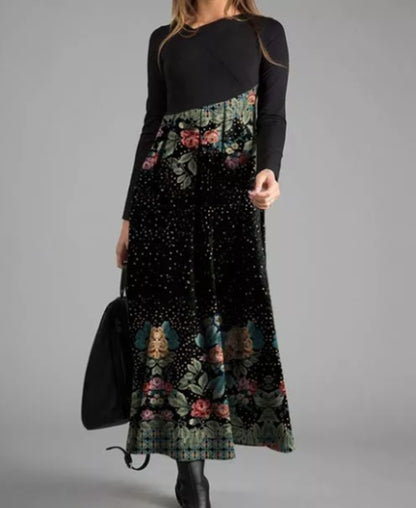 👗【S-3XL】Nowa jesienno-zimowa damska sukienka z długim rękawem i patchworkiem