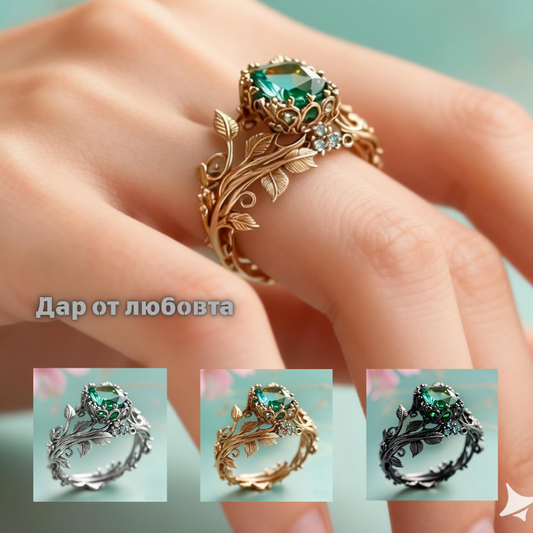 ✨Kreatywny pierścień ze stopu w stylu retro z inkrustacją z zielonego kryształu