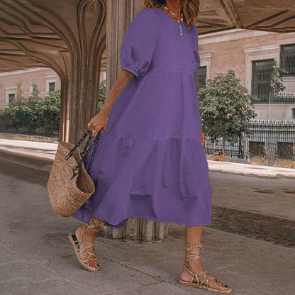 【S-5XL】Rochie de vară pentru femei în stil boem, rochie vintage cu gât rotund de diferite culori