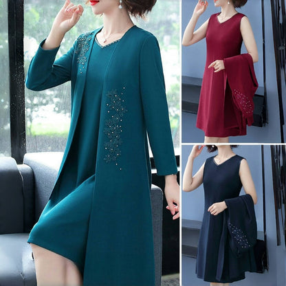 ✨[Sukienka + żakiet kardigan]  Jesienno-zimowa nowa sukienka jesienno-zimowy dwuczęściowy zestaw