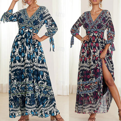 💟【S-5XL】👗2025 Nowa seksowna sukienka z dekoltem w kształcie litery V, z eleganckim nadrukiem