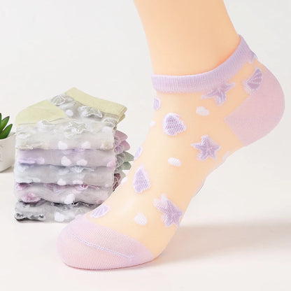 🔥 【6 pary】 Oddychające letnie skarpetki kwiatowe Materiał: bawełna