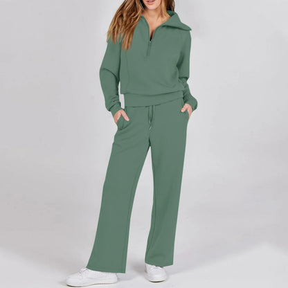 🔥【S–2XL】 Ležerni sportski komplet: majica dugih rukava s patentnim zatvaračem + hlače širokih nogavica