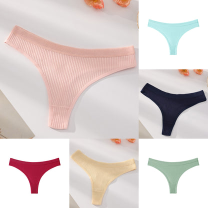 【40-90 kg】【XS-2XL】 Seksi ženske tange – jednobojne rebraste pamučne gaćice 【Set od 6 dijelova】