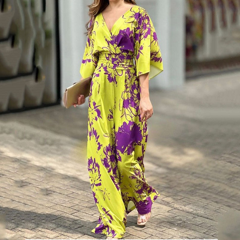 💥🌸【S-3XL】Salopetă elegantă cu imprimeu, lejeră, cu talie înaltă