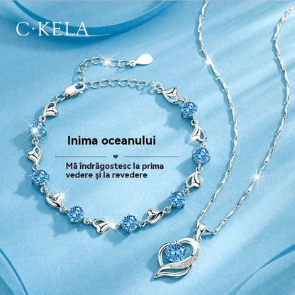✨✨【Kup 1, a 1 otrzymasz gratis】💎Serce oceanu 925 srebro bransoletka + naszyjnik zestaw