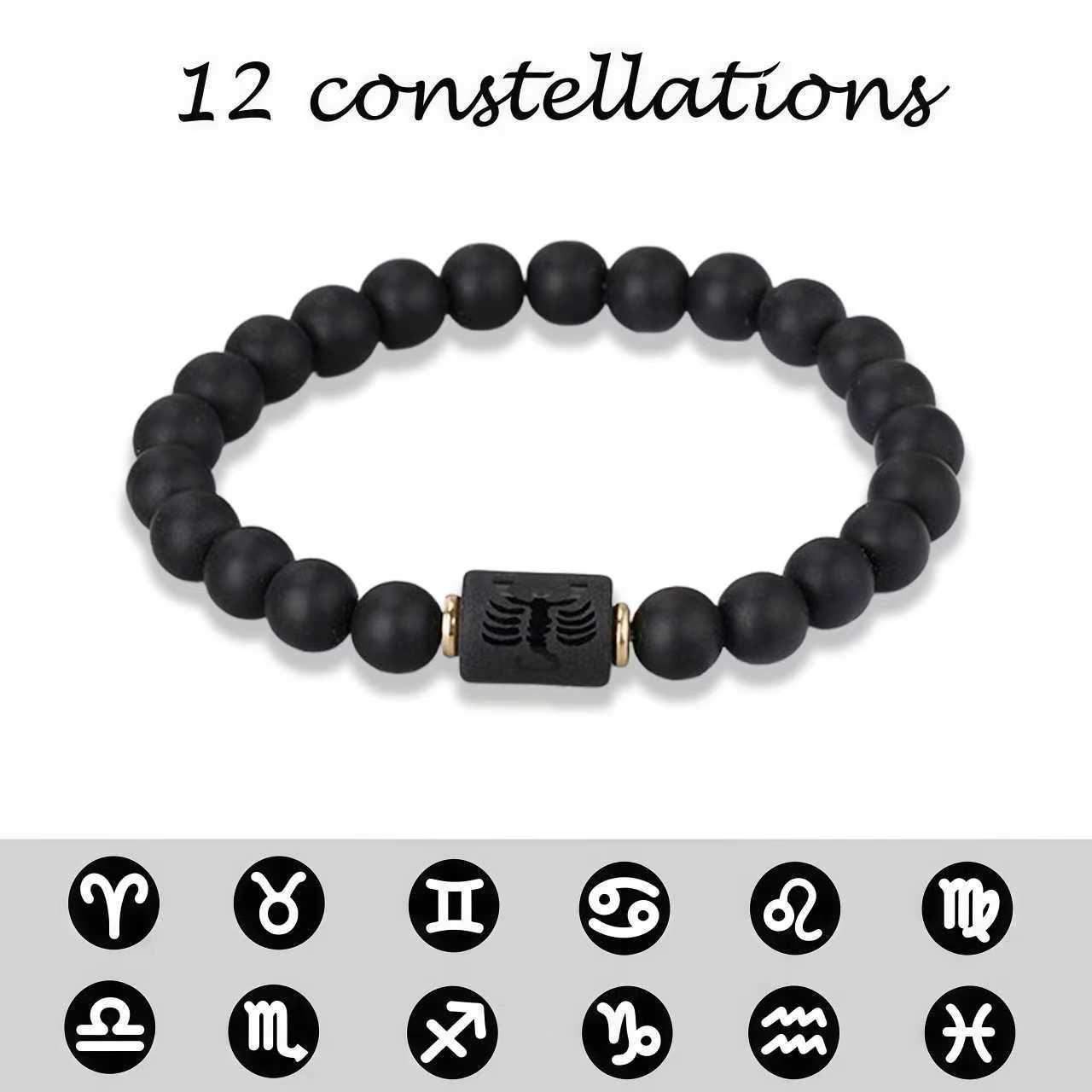🔥【Kup 1, a 1 dostaniesz gratis】💖Ręcznie robione bransoletki dla par, dwanaście wzorów konstelacji, matowy czarny agat