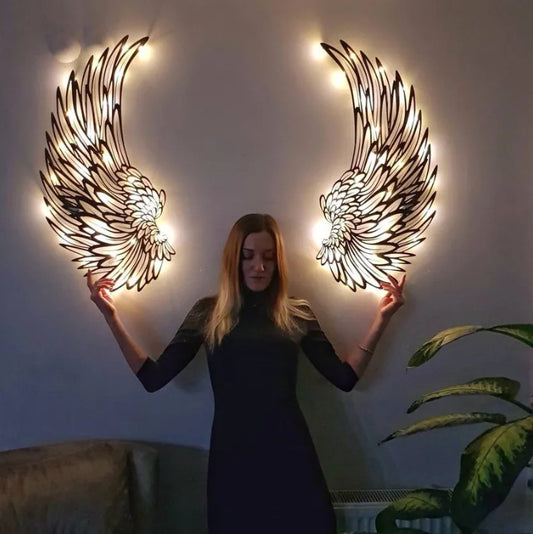 👼Aripi de înger cu lumini led,artă de perete din metal
