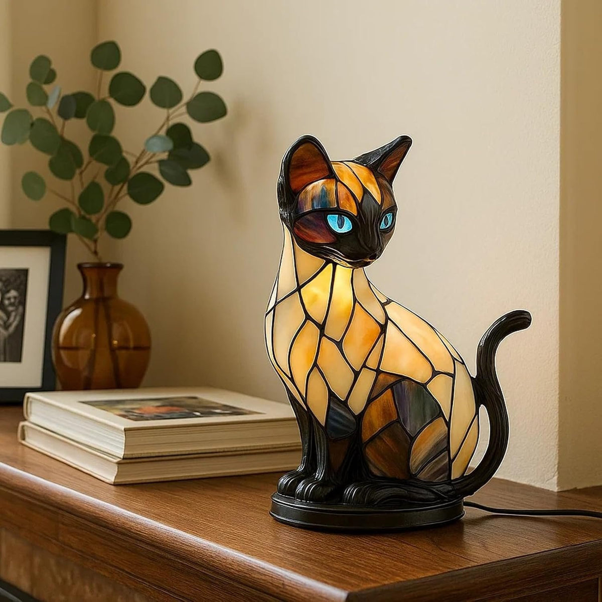 🐱Stolna lampa u obliku mačke, retro noćna lampa izrađena od šarene smole, s mačjom tematikom