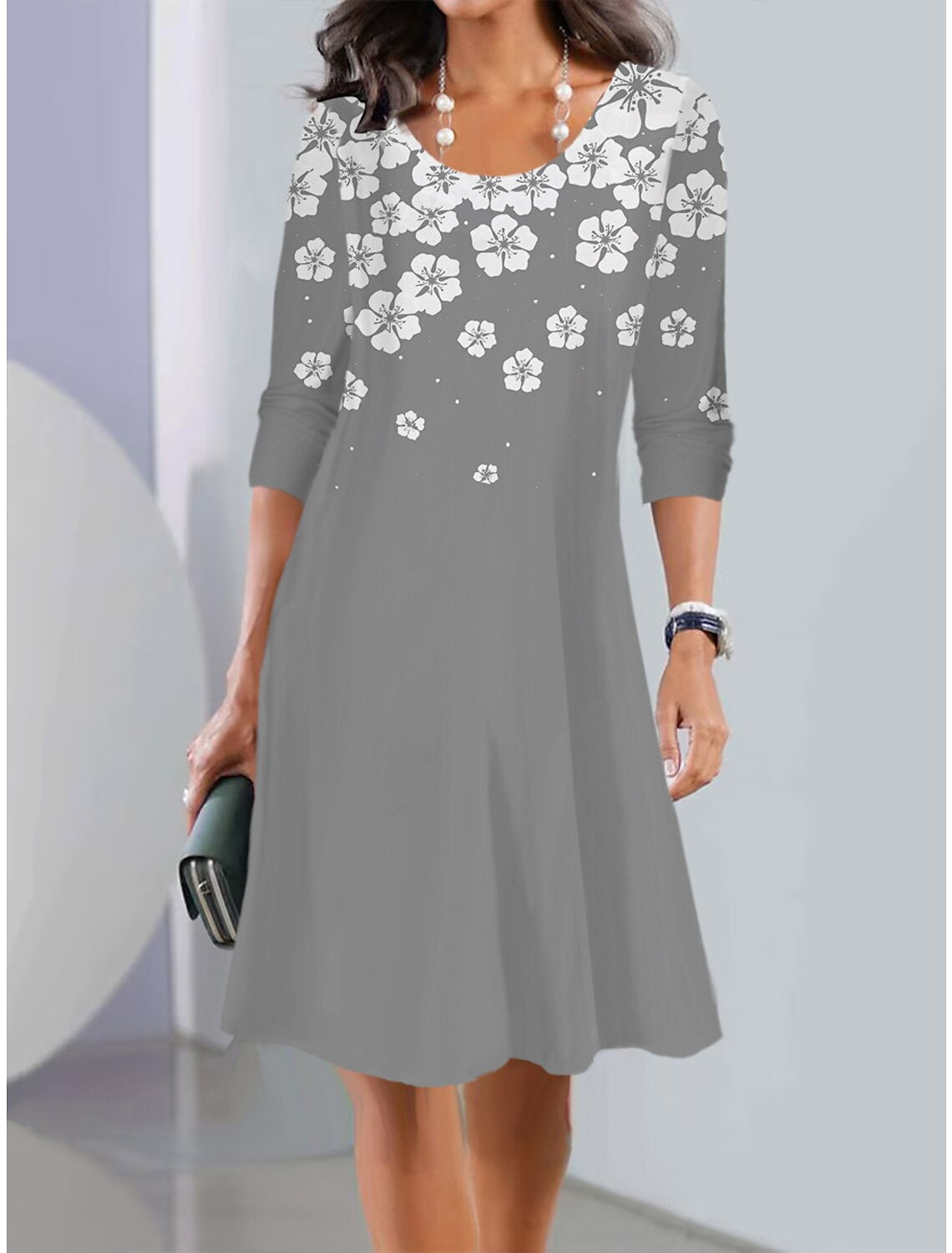 2026【XS-5XL】Nowa sukienka midi z okrągłym dekoltem i długim rękawem