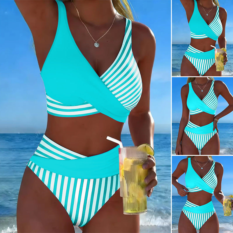 👙【Sezonska posebna ponuda】Dvodijelni, šareni bikini s blokovima i prugama