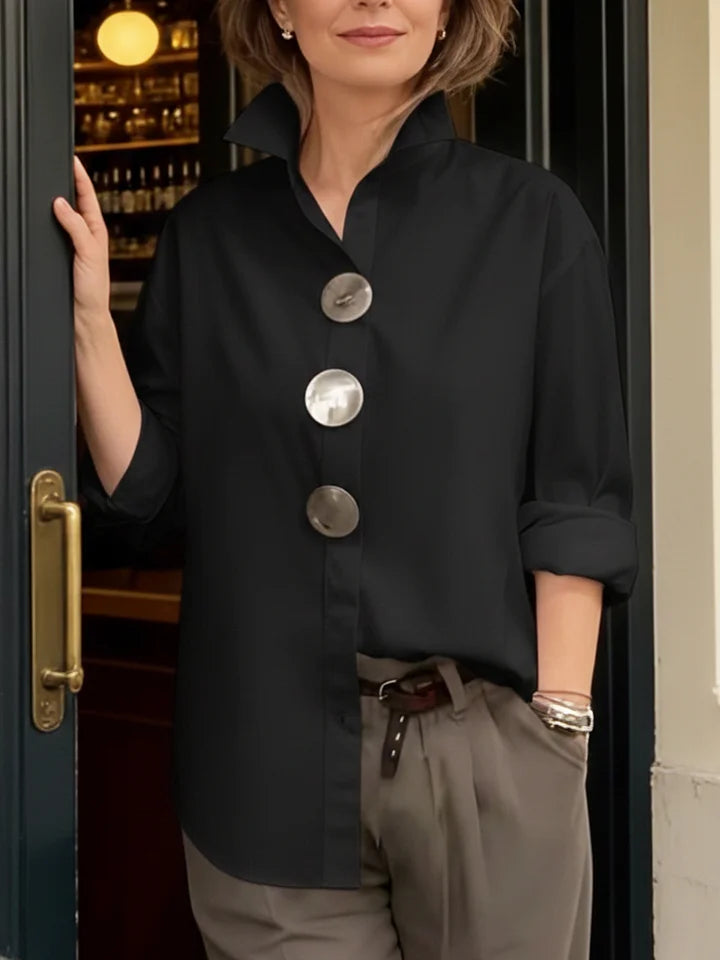 ⏰Nova kolekcija 2026🤩Moderna i elegantna ❤️👉bluza od pamuka i lana sa stojećim ovratnikom i metalnim gumbima