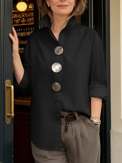 ⏰Nova kolekcija 2026🤩Moderna i elegantna ❤️👉bluza od pamuka i lana sa stojećim ovratnikom i metalnim gumbima