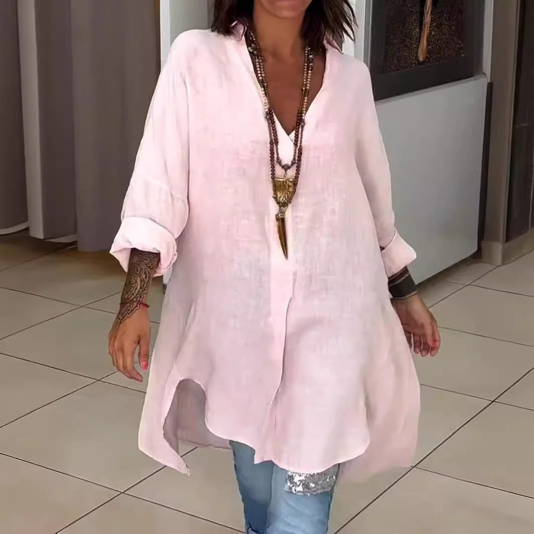 🔥【S-3XL】【40-100KG】👚Proljetno/ljetna ležerna haljina od pamuka i lana s prorezom