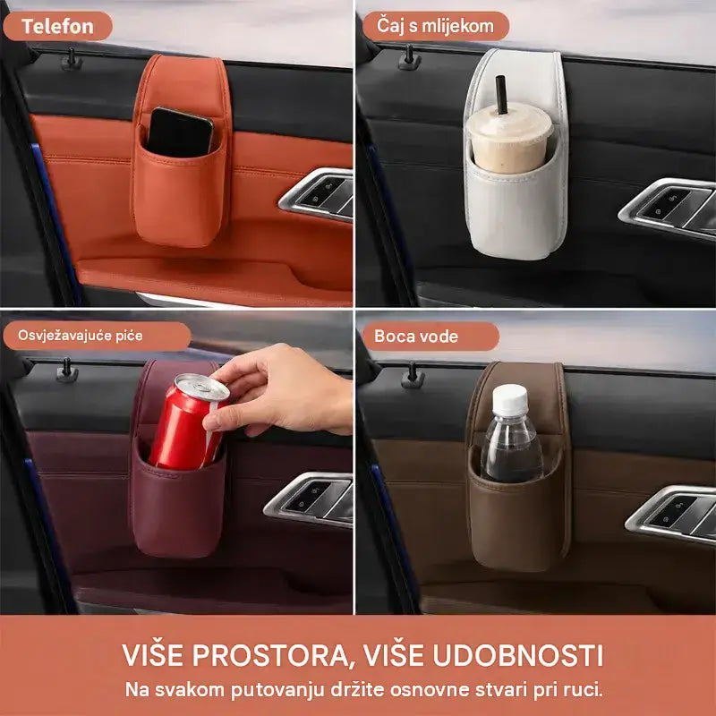 🚗 Dodatni prostor i red u automobilu! Kožni držač za vrata automobila / držač za čaše i telefon (Jednostavna montaža na prozor / 1+1 GRATIS ponuda)!