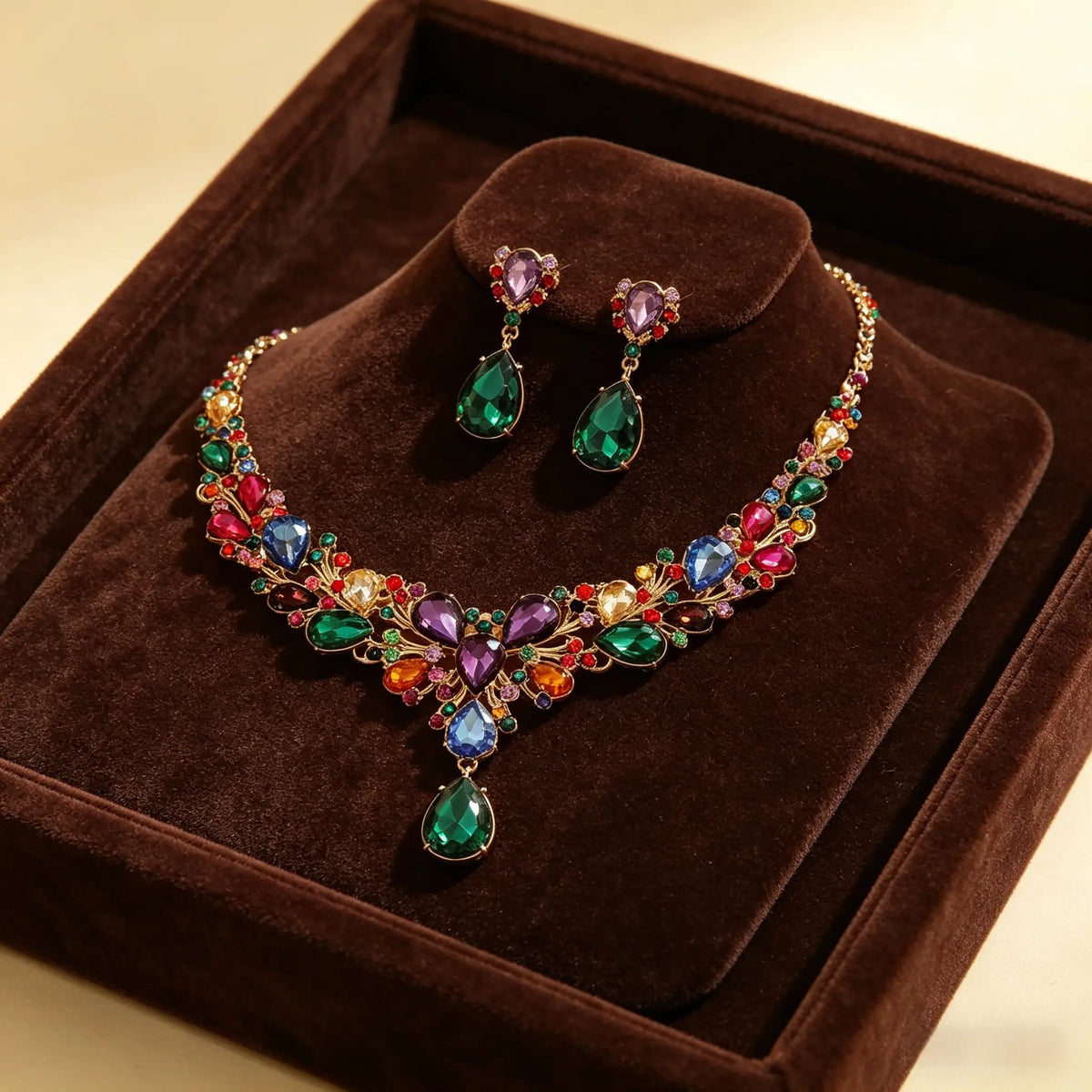 ✨【Ogrlica + naušnice】💖💎Novi set šarene ogrlice i naušnica od kubnog cirkona.