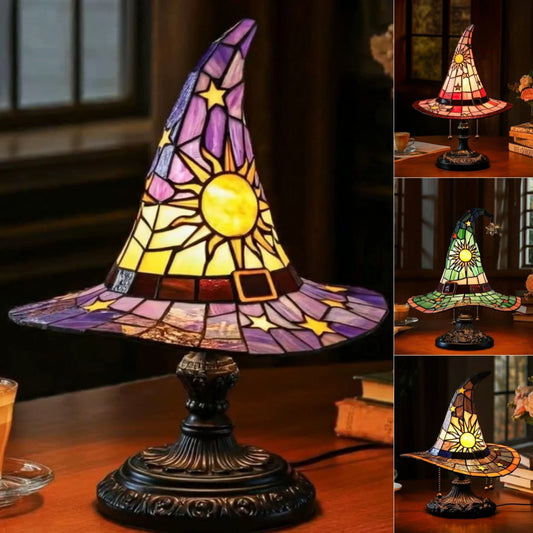 🔮💡Stolna lampa u retro stilu s šarenim smolastim šeširom za vještice, izvrstan predmet za uređenje doma