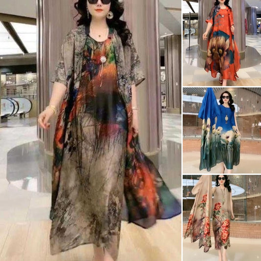 🔥👗【Sukienka + kardigan】【42-90 kg】Wiosna 2025 Dwuczęściowa sukienka koszulowa z szyfonu Lekka i wszechstronna