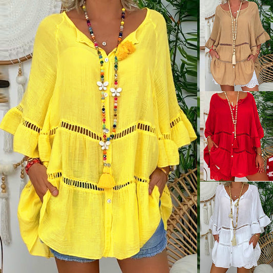 🔥【S-5XL】2025 noua rochie cu decolteu in V din bumbac si in