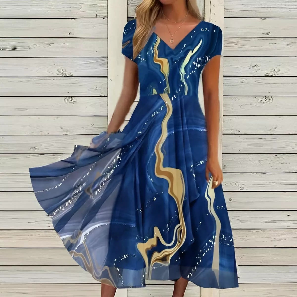 🌸【S-5XL】Elegantna haljina s V-izrezom i printom za žene