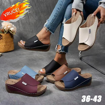 🔥【izvensezonski popust】🔥👡【36-43】Nove usnjene sandale z debelim klinastim podplatom in širokimi trakovi