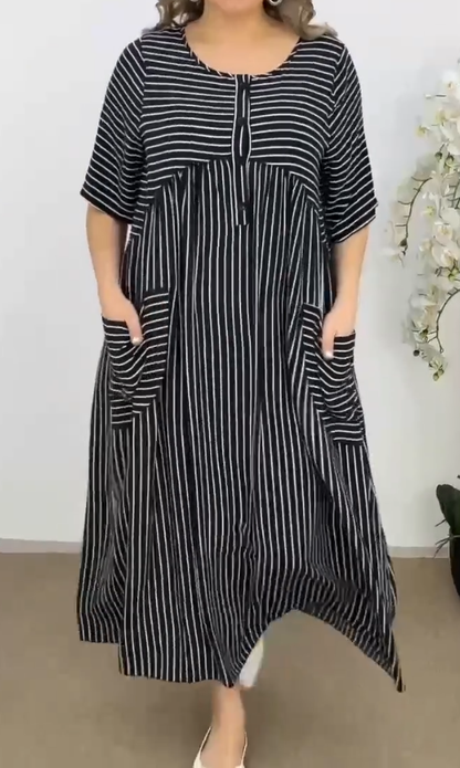 🌸🌸【S-5XL】Nova moderna, široka i udobna ljetna haljina na pruge za punije osobe iz 2025.