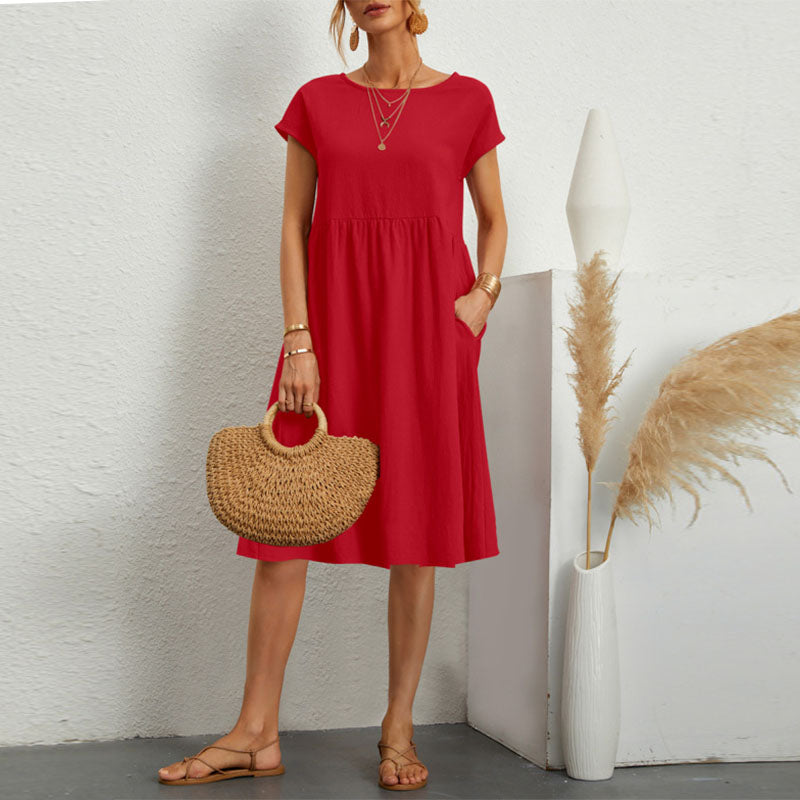 🌈💃【50% popusta】【S-2XL】😍 Ljetna ženska haljina u velikim veličinama, opuštenog OL stila, s A krojem i okruglim izrezom, 100% pamuk