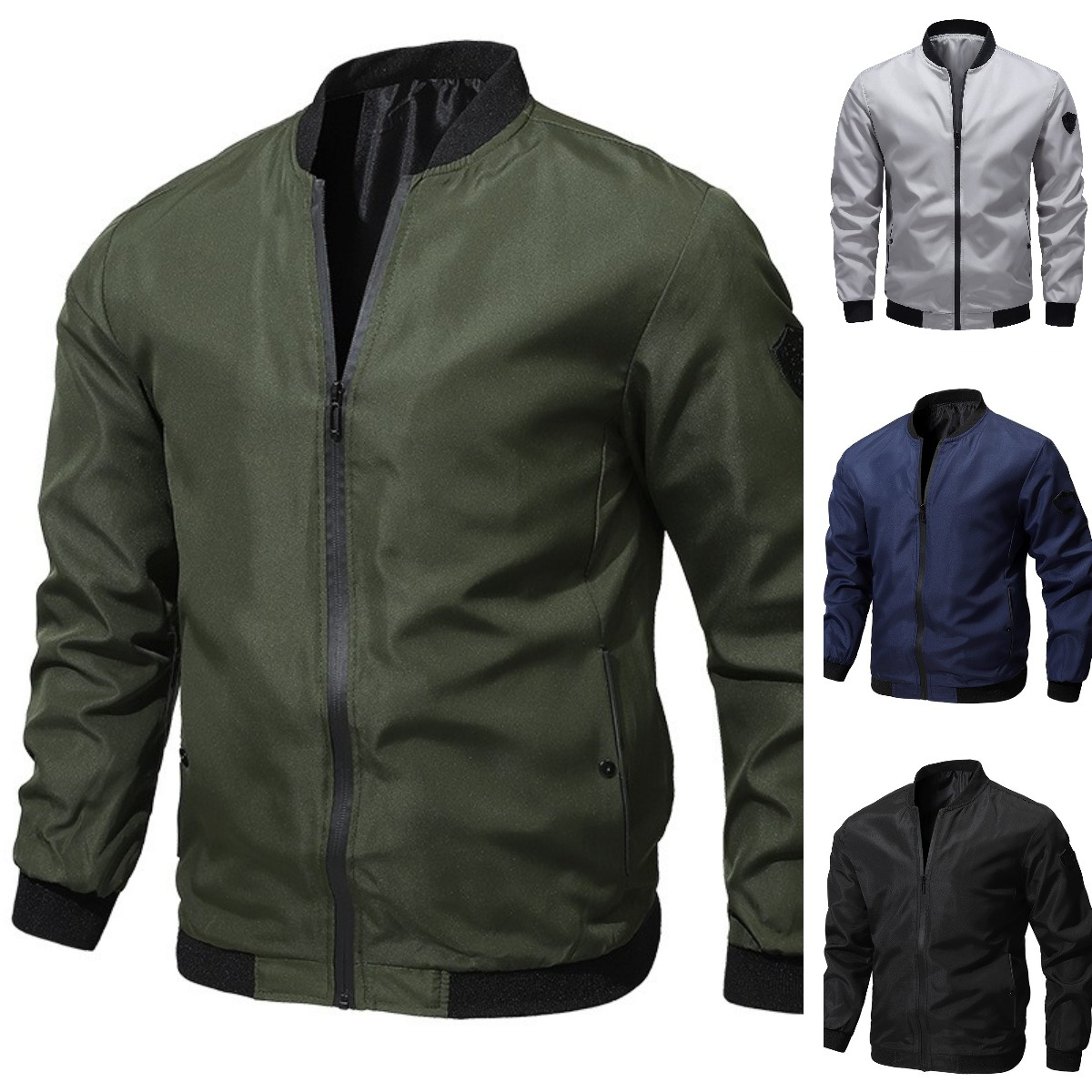 🚀🧥【50% zniżki 🔥】【M–6XL】Męska casualowa jednokolorowa kurtka pilotka w dużych rozmiarach