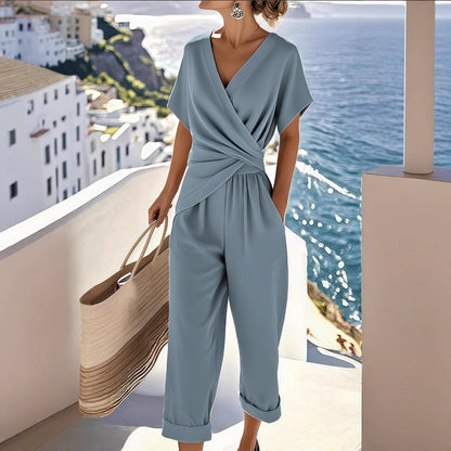 👚【Top + Hlače】💖jednobojni set kratkih rukava nepravilnog kroja✅Plaćanje pouzećem