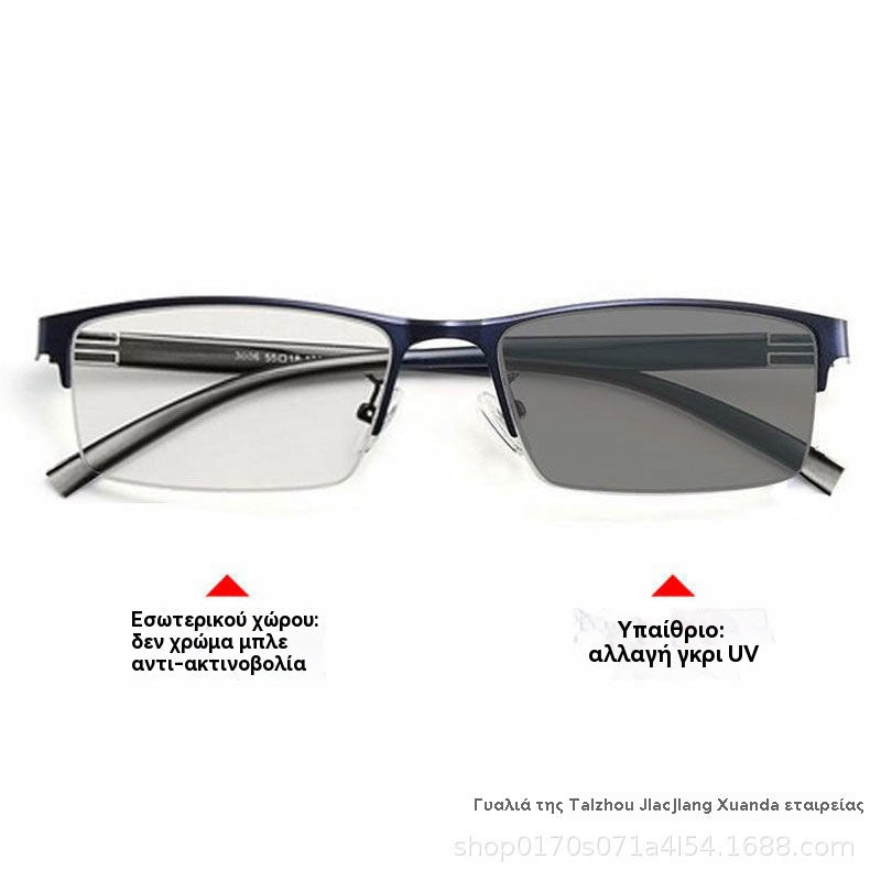 👓✨🕶️Metalne fotokromatske sunčane naočale s poluokvirom, naočale za kratkovidnost protiv plavog svjetla, sunčane naočale za vožnju