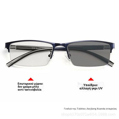 👓✨🕶️Metalne fotokromatske sunčane naočale s poluokvirom, naočale za kratkovidnost protiv plavog svjetla, sunčane naočale za vožnju