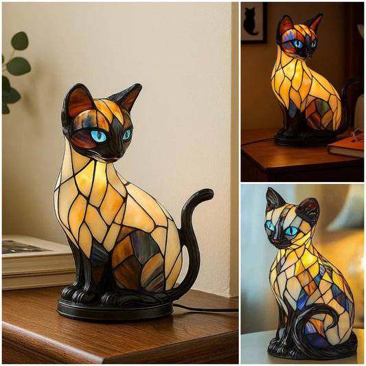 🐱💖Stolna lampa u obliku mačke, retro noćna lampa izrađena od šarene smole, s mačjom tematikom