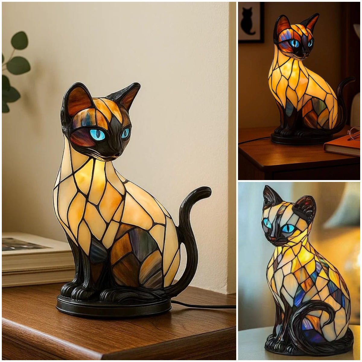 🐱Stolna lampa u obliku mačke, retro noćna lampa izrađena od šarene smole, s mačjom tematikom