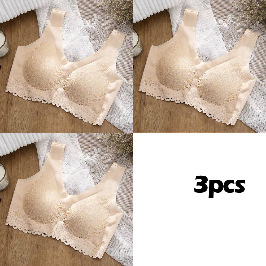 💖👙【M-4XL】🌹🛒【Set od 3 komada】2025. Novi poboljšani udoban čipkani grudnjak u velikim veličinama. (Bešavne, oblikujuće, s antiskliznim naramenicama)