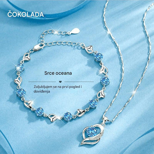 ❣️❣️Set 925 srebrna narukvica + ogrlica Heart of the Ocean