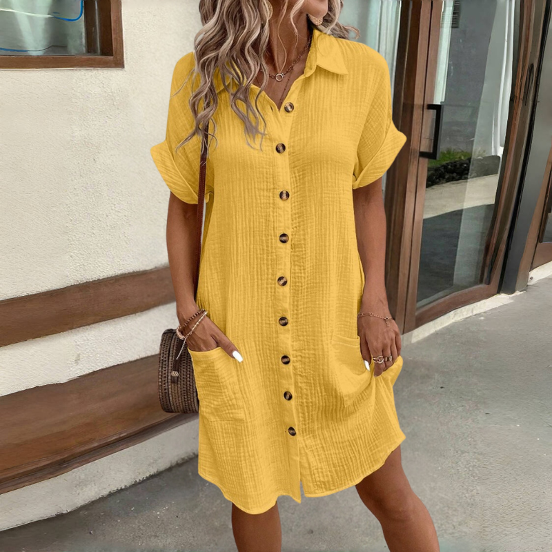👗😍2025 Rochie cu mânecă scurtă din bumbac și lenjerie de bumbac, lejeră și respirabilă