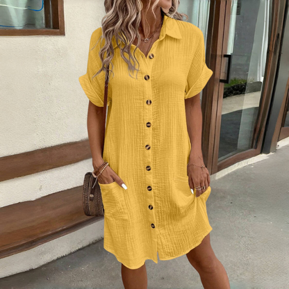 👗😍2025 Rochie cu mânecă scurtă din bumbac și lenjerie de bumbac, lejeră și respirabilă