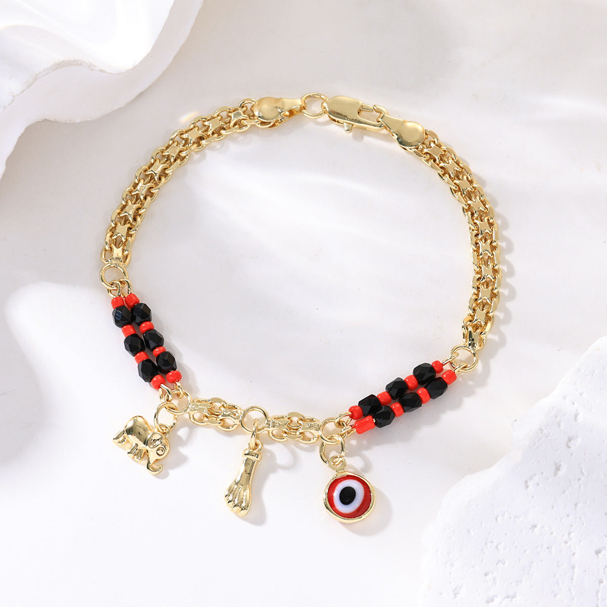 📿 VREMENSKI OGRANIČENA PONUDA 50% POPUSTA! 🌀 Boho narukvica s amuletima i sretnim slonom - simbolični privjesci, podesivi oblik, pozlata i 7 stilova ✨